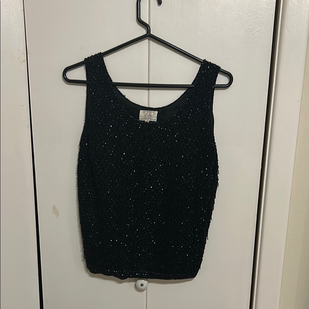 Vintage Black Hand Beaded Women's Top